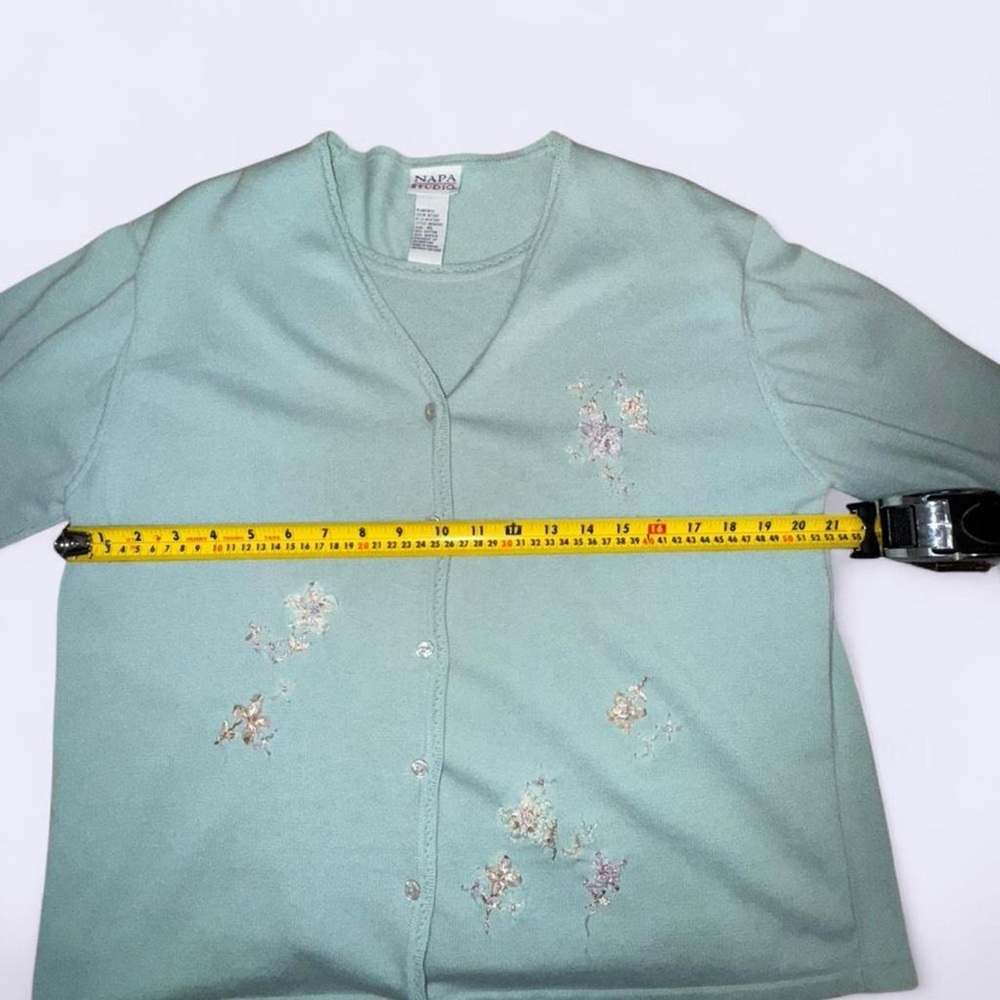 Napa Studio Mint Green Floral Embroidered Cardigan Sweater - Picture 4 of 5